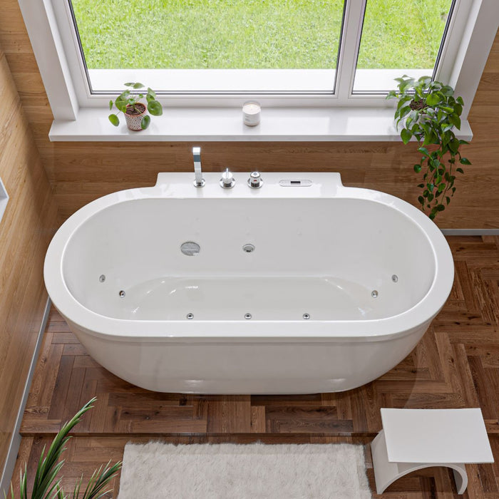 EAGO 6 ft Acrylic White Whirlpool Bathtub, Fixtures AM128ETL