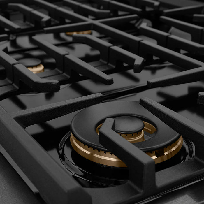 ZLINE 48" Paramount Gas Range, Convection Gas Oven, Black Satin Stainless Steel, Brass Burners SGRBS-BR-48