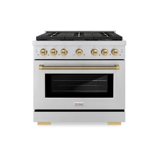 ZLINE Autograph Edition 36" Paramount Gas Range, Cooktop, Gas Convection Oven, Stainless Steel, Helix Handle SGRZ-36-KCB