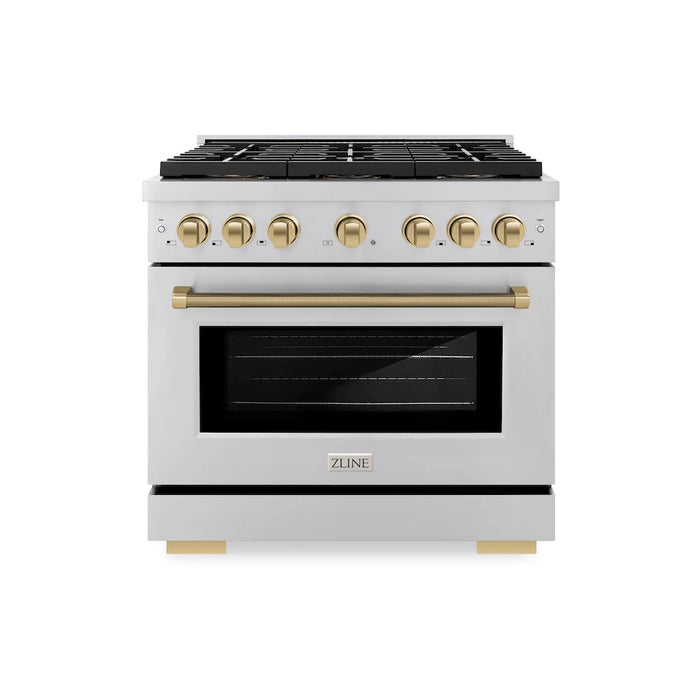 ZLINE Autograph Edition 36" Paramount Dual Fuel Range, DuoPro™ Cooktop, Electric Convection Oven, Stainless Steel, Helix Handle PSDRZ-36-KCB