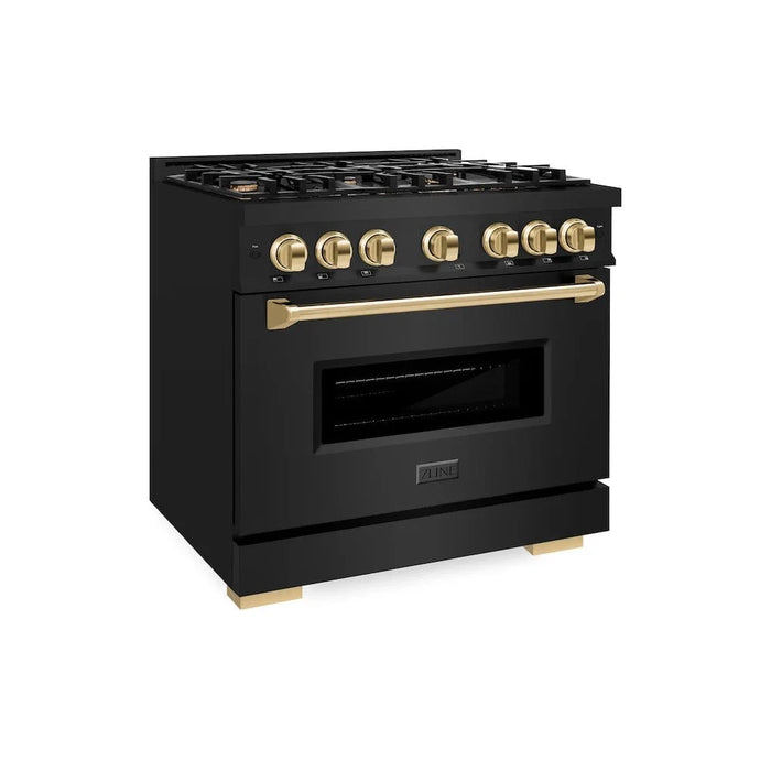 ZLINE 36" Classic Gas Range, Convection Gas Oven Black Stainless Steel, Gold CGRBZ-36-G