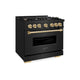 ZLINE 36" Classic Gas Range, Convection Gas Oven Black Stainless Steel, Gold CGRBZ-36-G