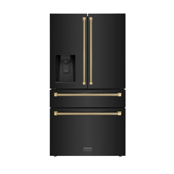 ZLINE Autograph Edition 36" Standard-Depth French Door External Water Dispenser Refrigerator, Dual Ice Maker, Fingerprint-Resistant Black Stainless Steel, Helix Handles RSMZ-W36-BS-KCB