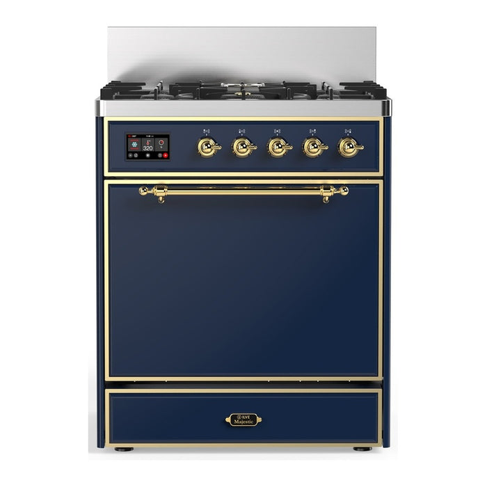 ILVE Majestic III 30" Dual Fuel Range, Midnight Blue Brass Trim UM30QNR3MBG