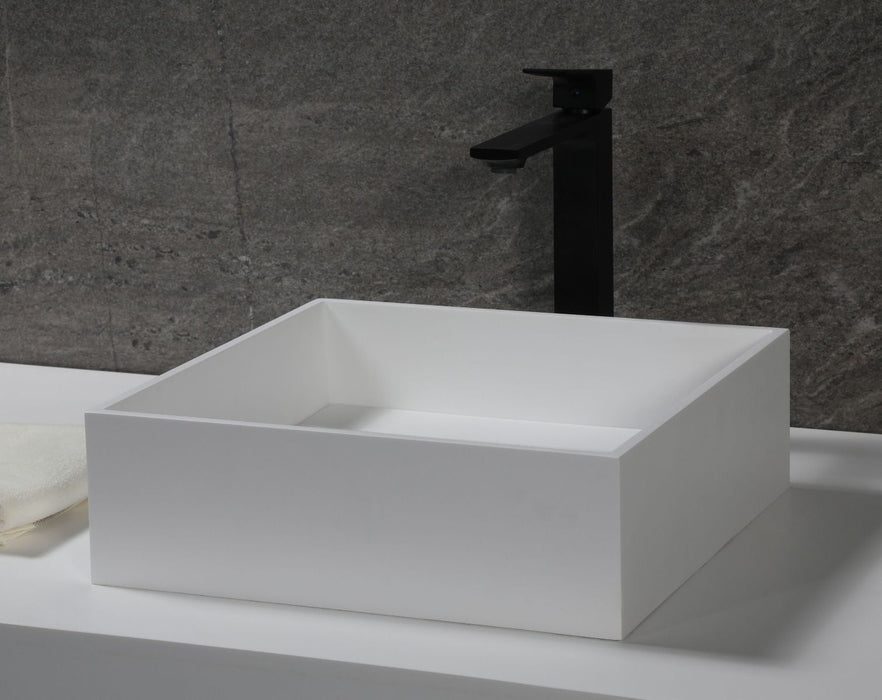 ALFI brand 14" Square White Matte Solid Surface Resin Sink ABRS14S