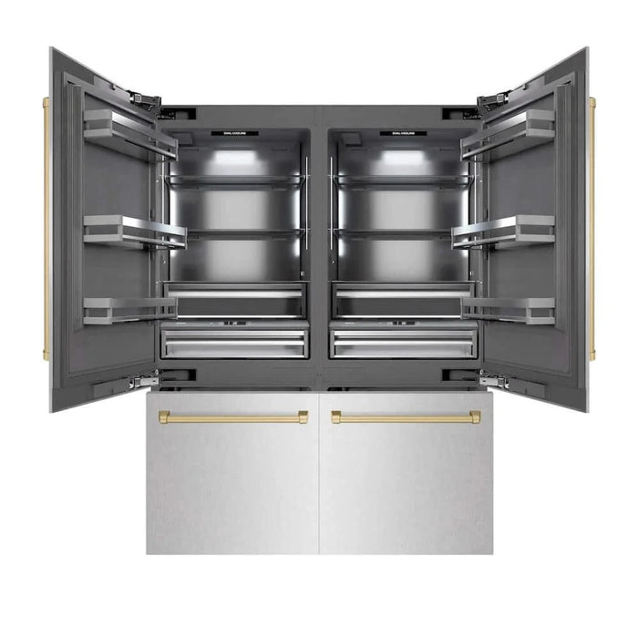 ZLINE 60" Built-In Bottom Freezer Refrigerator with Water Dispenser, Ice Maker, DuraSnow® Stainless Steel, Graphite Gray Interior, Champagne Bronze GRBIVZ-SN-60-CB