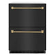 ZLINE Autograph Edition 24" Touchstone 168 Can Outdoor-Rated Dual Refrigerator Drawer, Black Stainless Steel Doors, Helix Handles RDSOZ-BS-24-KCB