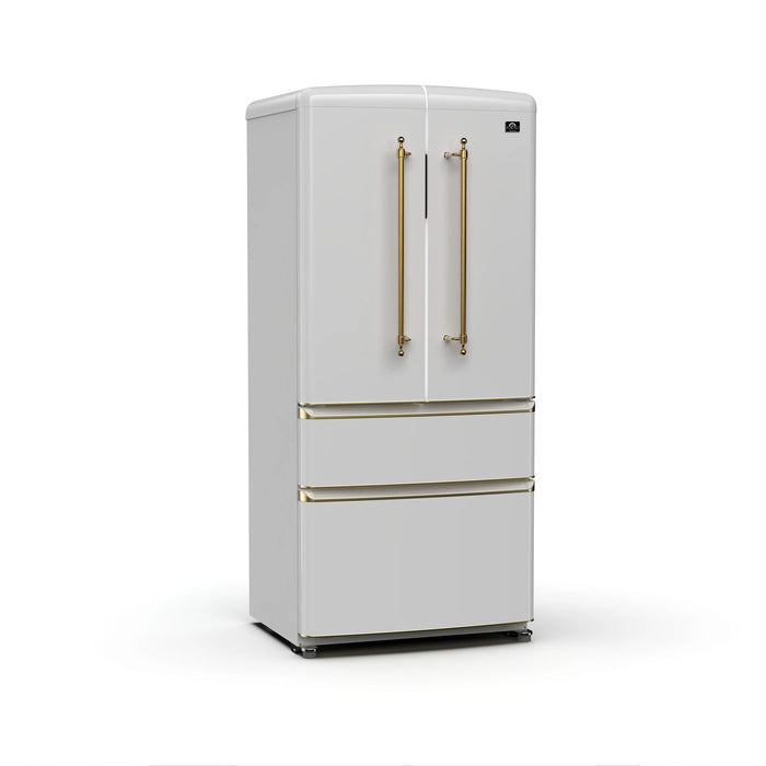 Forno Luigi 33" French Door Refrigerator, White, Antique Brass, FFFFD1791-33WHT