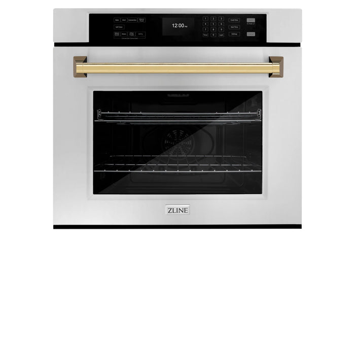 ZLINE 30" Autograph Edition Professional True Convection Single Wall Oven, Air Fry, Self Clean, Stainless Steel, Gold WASZ-30-G