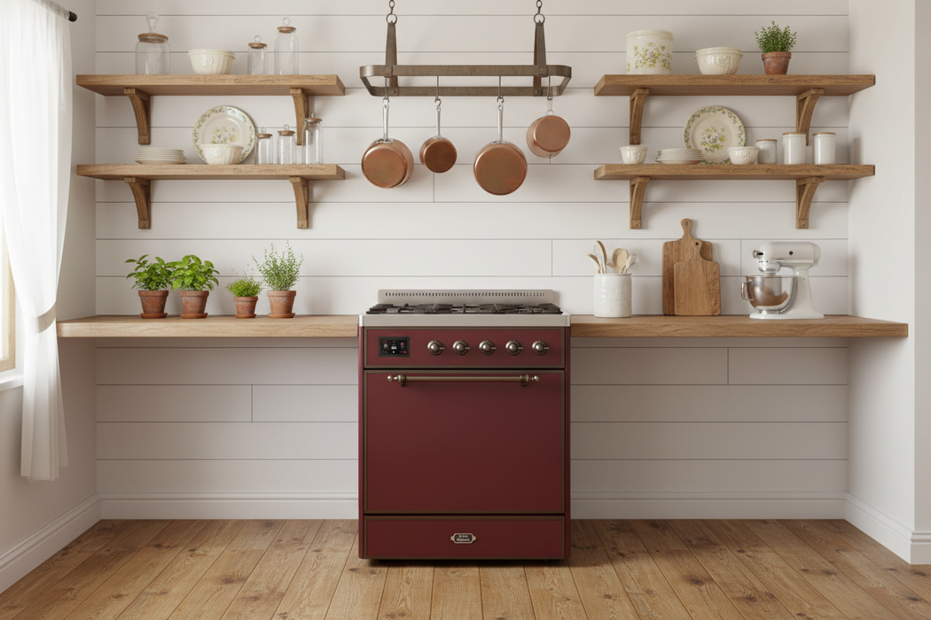 ILVE Majestic II 30" Induction Range Burgundy Bronze Trim UMI30QNE3BUB