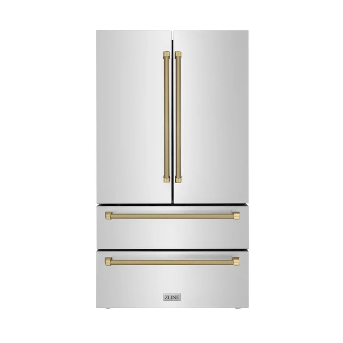 ZLINE Autograph Edition 36" Counter-Depth French Door Refrigerator, Ice Maker, Fingerprint-Resistant Stainless Steel, Helix Handles RFMZ-36-KCB
