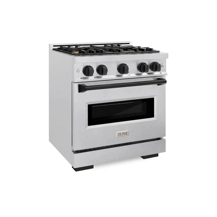 ZLINE 30"Classic Gas Range, Convection Gas Oven, DuraSnow® Stainless Steel, Matte Black CGRSZ-30-MB