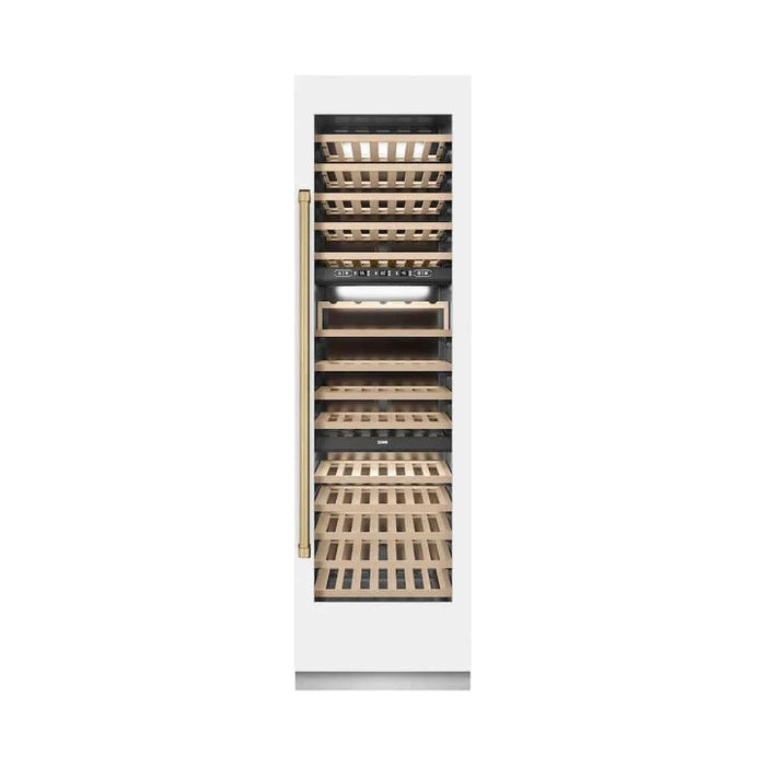 ZLINE 24"Triple Zone 100 Bottle Column Wine Cooler, White Matte Stainless Steel Champagne Bronze RCWVZ-WM-24-CB