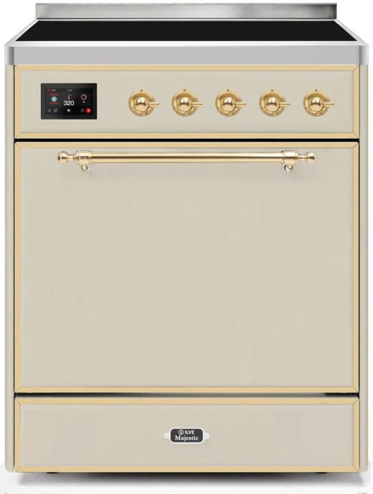 ILVE 30" Majestic II Series Freestanding Induction Range Antique White Brass Trim UMI30QNE3AWG