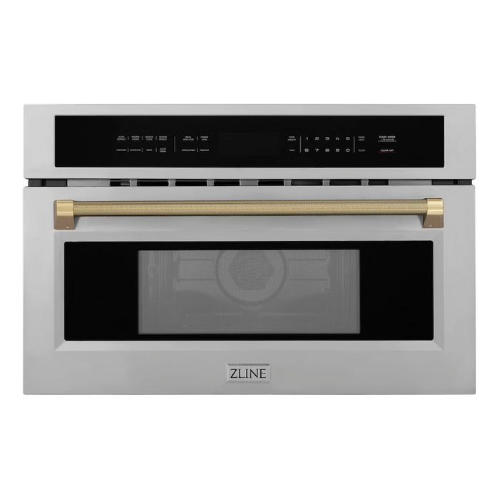 ZLINE Autograph Edition 30" Built-in Convection Microwave Oven, Stainless Steel, Helix Handle MWOZ-30-KCB