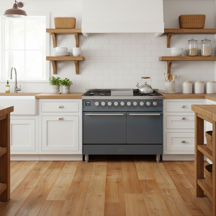 ILVE 40"Professional Plus Dual Fuel Range, Blue Grey UPD40FQMPBG