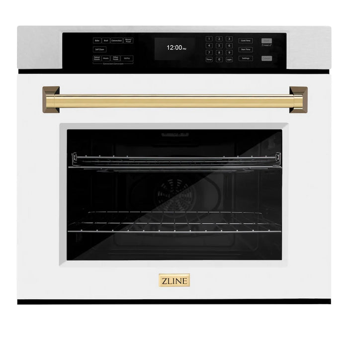 ZLINE 30"Professional True Convection Single Wall Oven, Air Fry, Self Clean, DuraSnow® White Matte, Gold WASSZ-WM-30-G