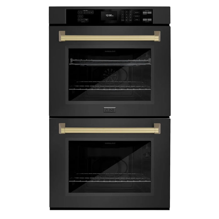 ZLINE 30"Professional True Convection Double Wall Oven, Air Fry, Self Clean Black Stainless Steel, Champagne Bronze WADBZ-30-CB