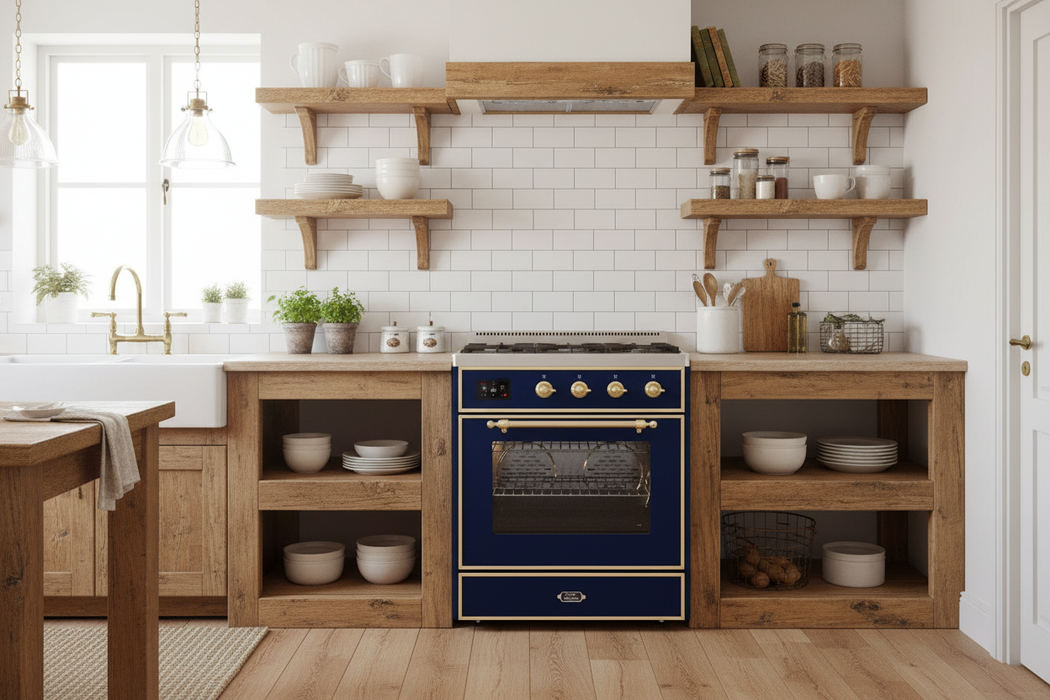 ILVE 30"Majestic II Induction Range, Midnight Blue, Brass Trim UMI30NE3MBG