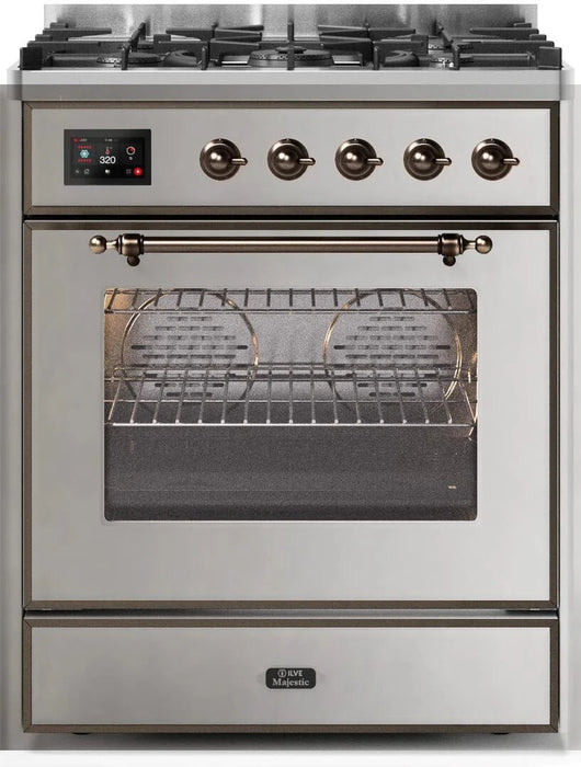 ILVE Majestic II 30" Liquid Propane Dual Fuel Range Stainless Steel Bronze Trim UM30DNE3SSBLP