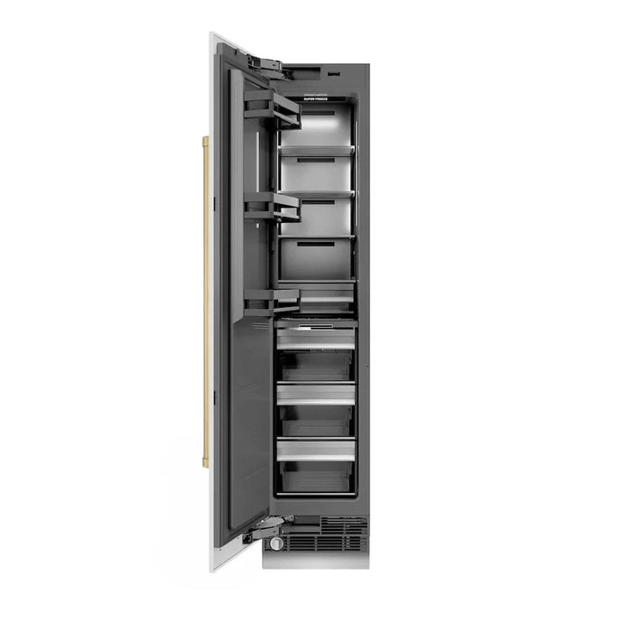 ZLINE 18" Left Hinge Column Freezer White Matte Stainless Steel, Graphite Gray Interior Champagne Bronze RCFVLZ-WM-18-CB