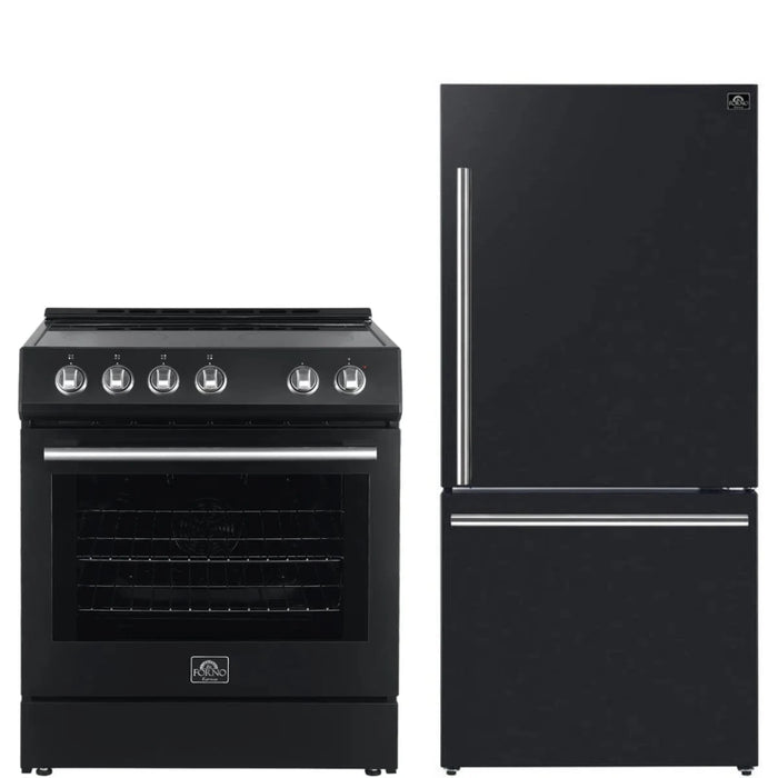 FORNO Premium 2-Piece Kitchen Bundle - Leonardo Espresso 30" Black Range, 31" Black Bottom Freezer Refrigerator FBDL-003-02US