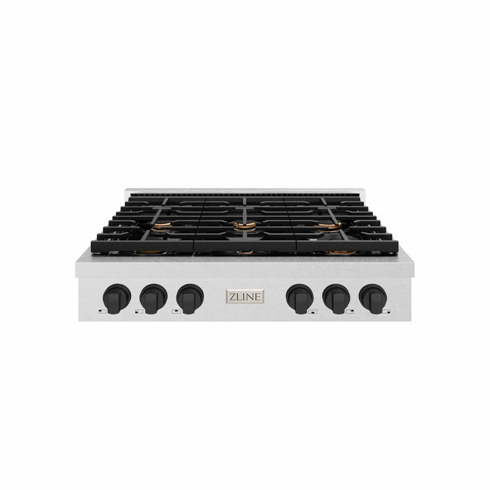 ZLINE 36" Paramount Gas Rangetop DuraSnow® Stainless Steel Matte Black SRTSZ-36-MB
