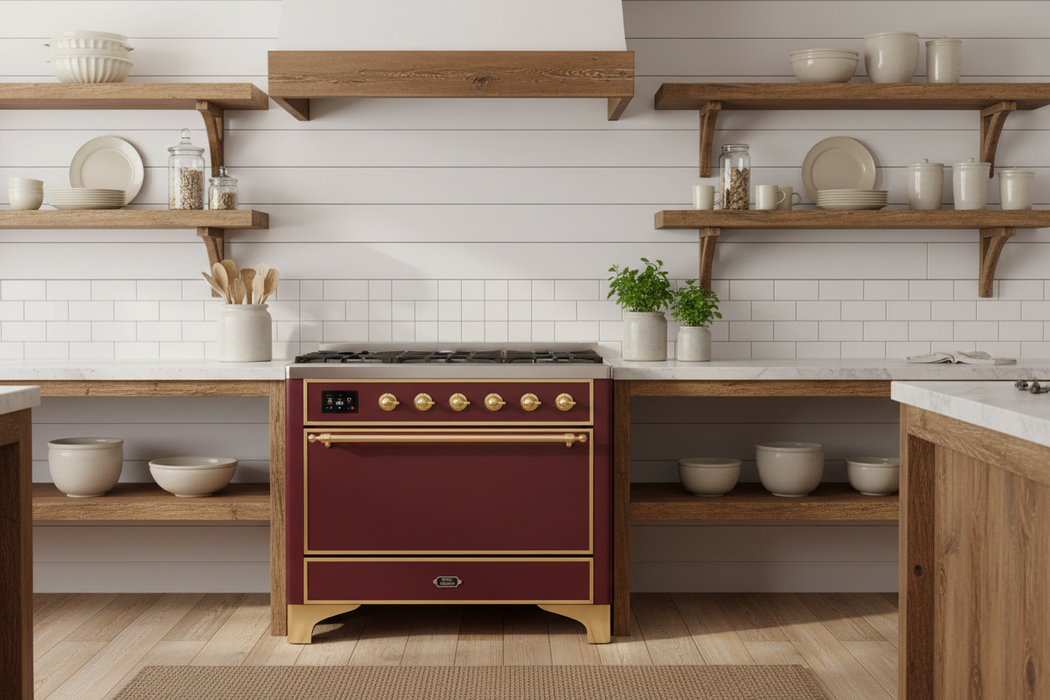 ILVE Majestic II 36" Induction Range Burgundy Brass Trim UMI09QNS3BUG