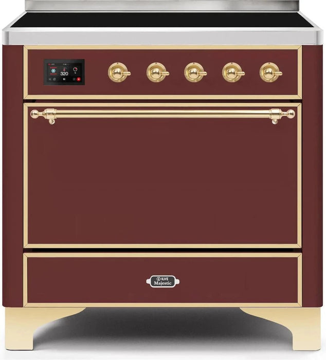 ILVE Majestic II 36" Induction Range Burgundy Brass Trim UMI09QNS3BUG