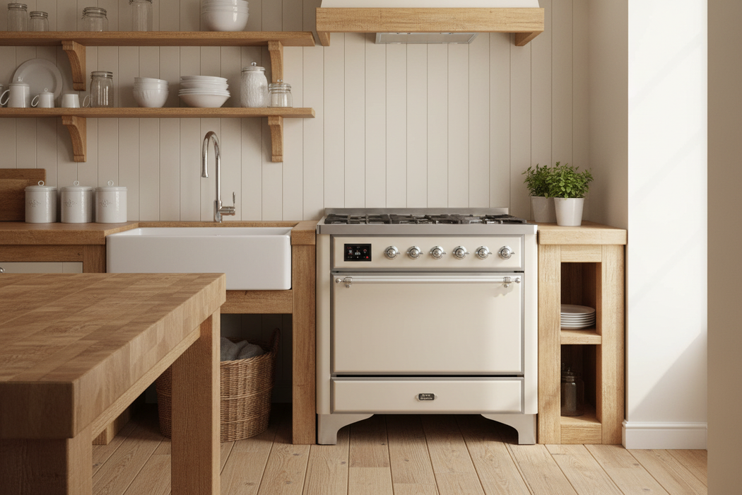 ILVE Majestic 36" Induction Range Antique White Chrome Trim UMI09QNS3AWC