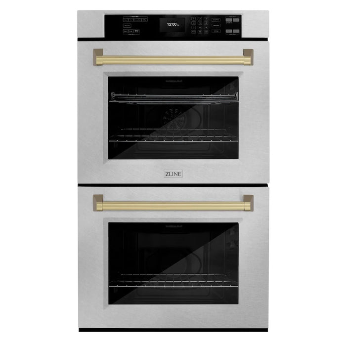 ZLINE 30"Professional True Convection Double Wall Oven, Air Fry, Self Clean, DuraSnow® Champagne Bronze WADSZ-30-CB