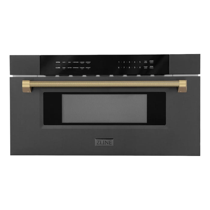 ZLINE Autograph Edition 30" Built-in Microwave Drawer, Black Stainless Steel, Helix Handle MWDZ-30-BS-KCB