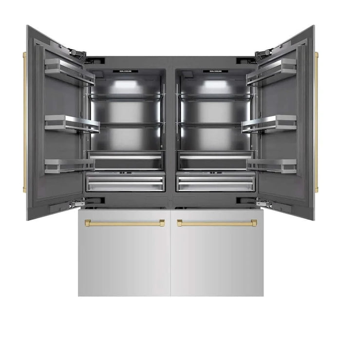 ZLINE 60" Built-In Bottom Freezer Refrigerator with Water Dispenser, Ice Maker, Stainless Steel, Graphite Gray Interior, Champagne Bronze GRBIVZ-304-60CB