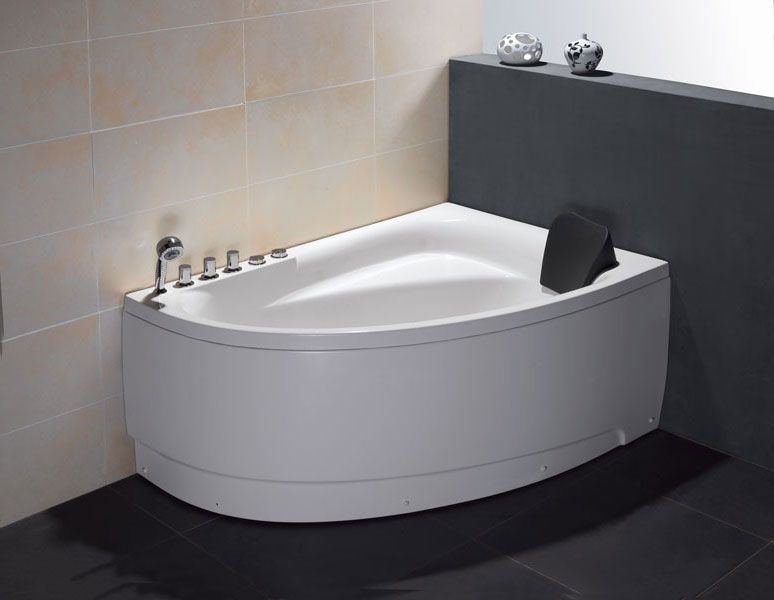 EAGO  59" Single Person Corner White Acrylic Whirlpool Bath Tub AM161-L