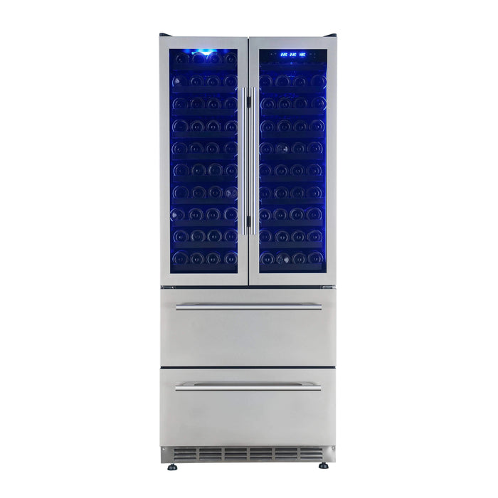 FORNO Campania 32" 120 Bottle Triple Zone French Door Wine Cooler FWCDR6635-32S