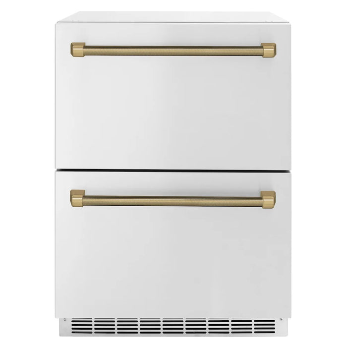 ZLINE Autograph Edition 24" Touchstone 168 Can Outdoor-Rated Dual Refrigerator Drawer, Stainless Steel Doors, Helix Handle RDSOZ-ST-24-KCB