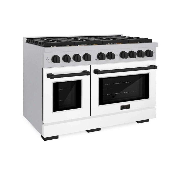 ZLINE 48"Gas Range, Convection Gas Oven, DuraSnow® White Matte, Matte Black SGRSZ-WM-48-MB