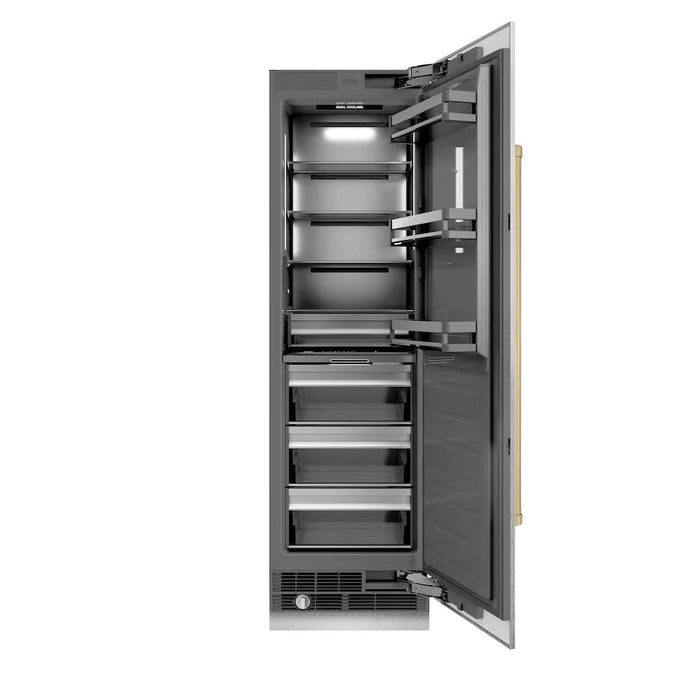 ZLINE 24" Column Refrigerator DuraSnow®Stainless Steel, Graphite Gray Interior Champagne Bronze RCRVZ-SN-24-CB