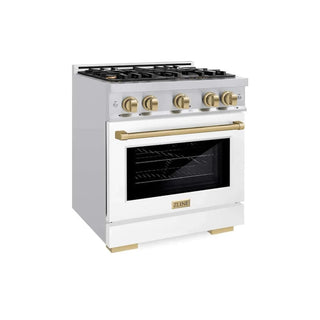 ZLINE 30" Select Gas Range Convection Gas Oven Stainless Steel White Matte Doors Champagne Bronze HGRZ-WM-30-CB