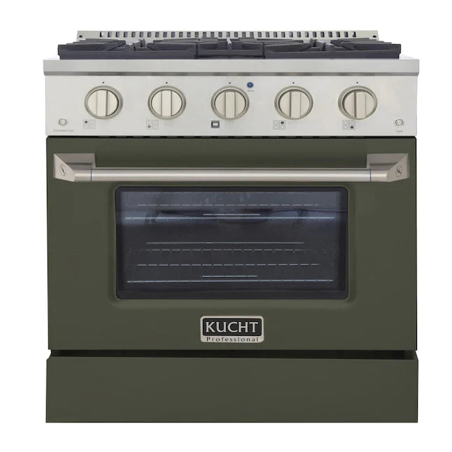 Kucht 30" Gas Range in Stainless Steel with Olive Green Oven Door, KNG301-OG