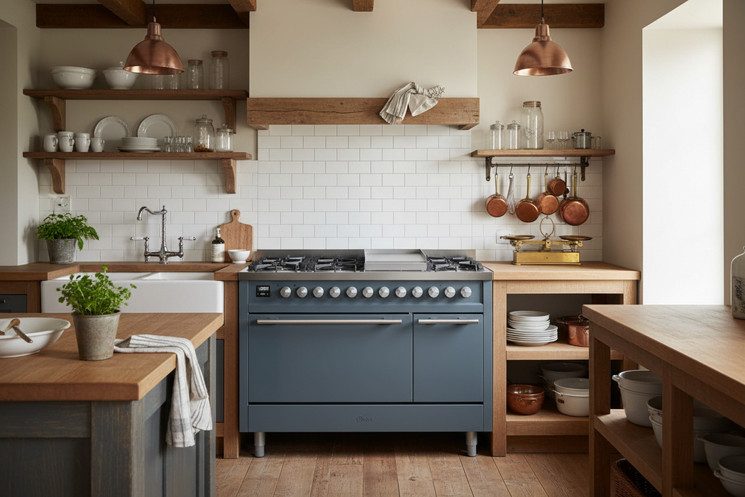 ILVE 48"Professional Plus Dual Fuel Range, Blue Grey UP48FQMPBG