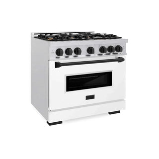 ZLINE 36" Dual Fuel Range, Gas Cooktop, Electric Convection Oven DuraSnow® Stainless Steel, Matte Black CDRSZ-36-MB