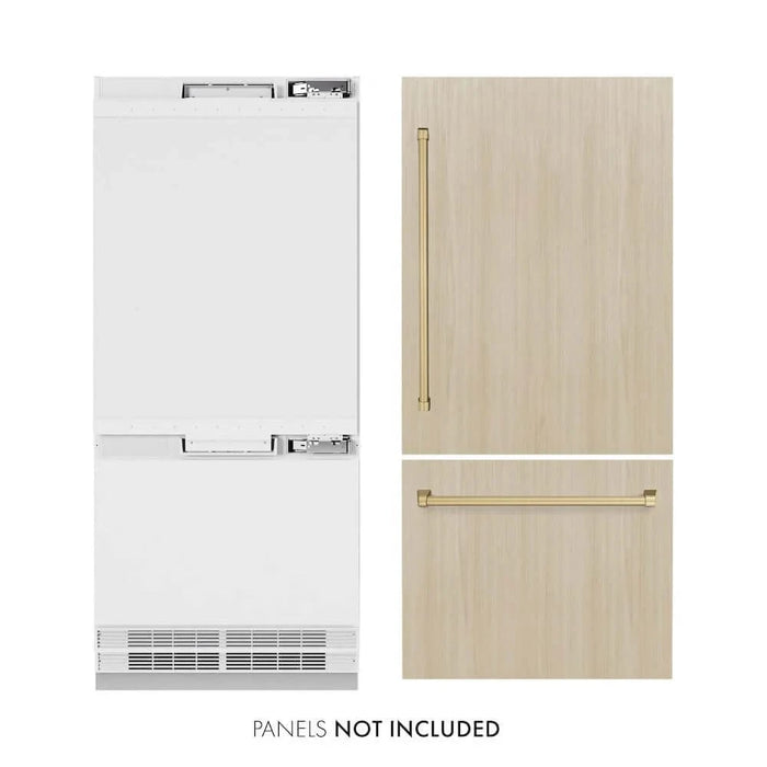 ZLINE 36" Panel Ready Built-In Bottom Freezer Refrigerator,Water Dispenser, Ice Maker, Champagne Bronze RBITZ-36-CB