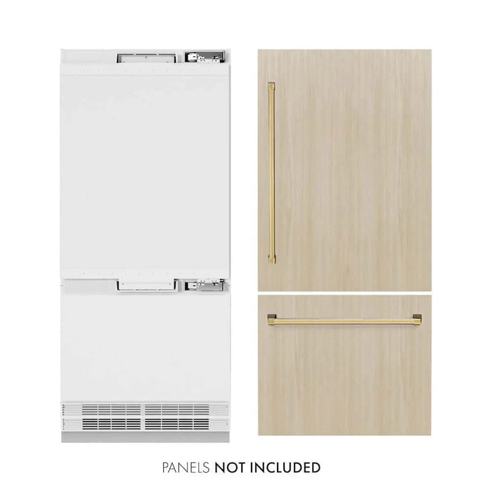 ZLINE 36" Panel Ready Built-In Bottom Freezer Refrigerator,Water Dispenser, Ice Maker, Polished Gold RBITZ-36-G