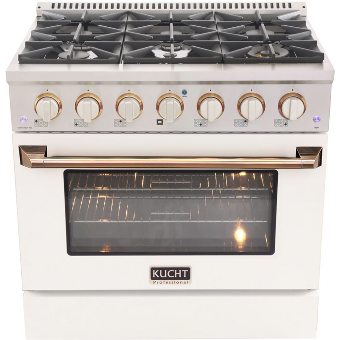 KUCHT 36" Freestanding Gas Range, KNG361-W-Gold