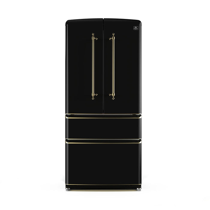 Forno Luigi 33" French Door Refrigerator, Black, Antique Brass, FFFFD1791-33BLK