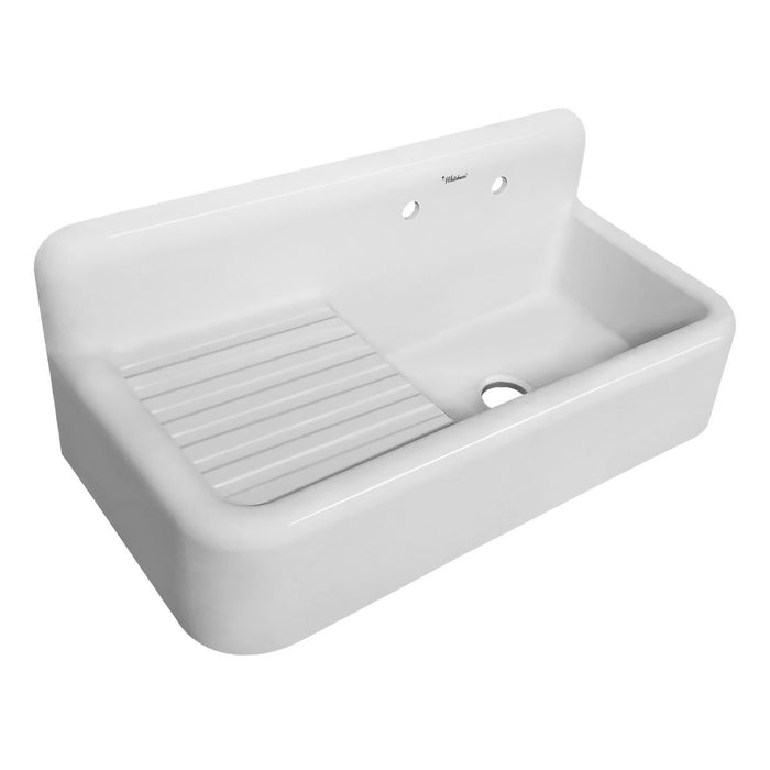 Whitehaus 42" Front Apron Single Bowl Fireclay Sink Integral Drainboard WHQD4220-WHITE