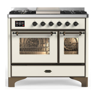 ILVE Majestic III 40" Dual Fuel, Range, Antique White, Burnished Trim UMD40FNR3AWB