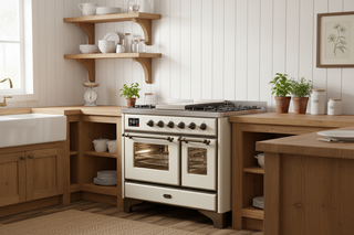 ILVE Majestic III 40" Dual Fuel, Range, Antique White, Burnished Trim UMD40FNR3AWB