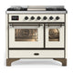 ILVE Majestic III 40" Dual Fuel, Range, Antique White, Burnished Trim UMD40FNR3AWB